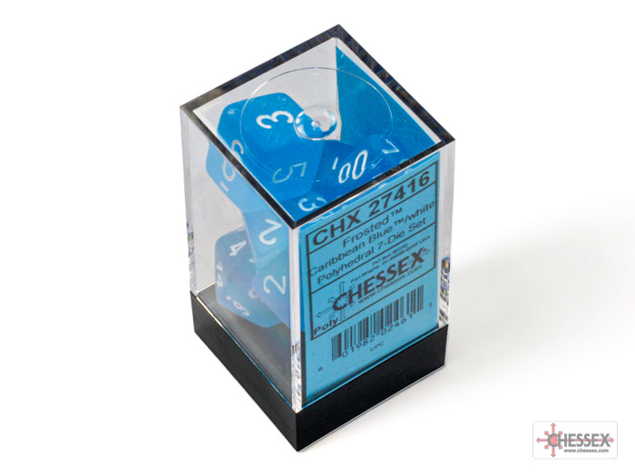 CHX 7-PC POLYHEDRAL FROSTED CARRIBEAN BLUE/WHITE