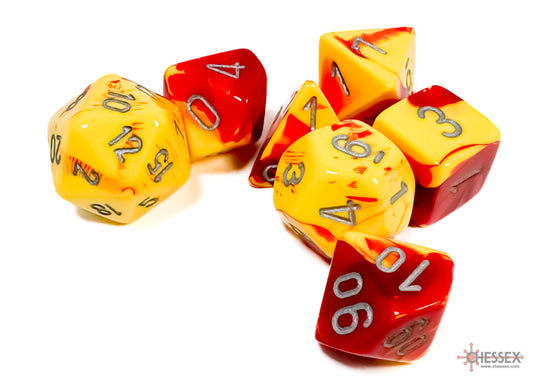 CHX 7-PC POLYHEDRAL GEMINI RED-YELLOW/SILVER