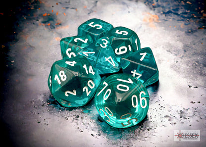 CHX 7-PC POLYHEDRAL TRANSLUCENT TEAL/WHITE