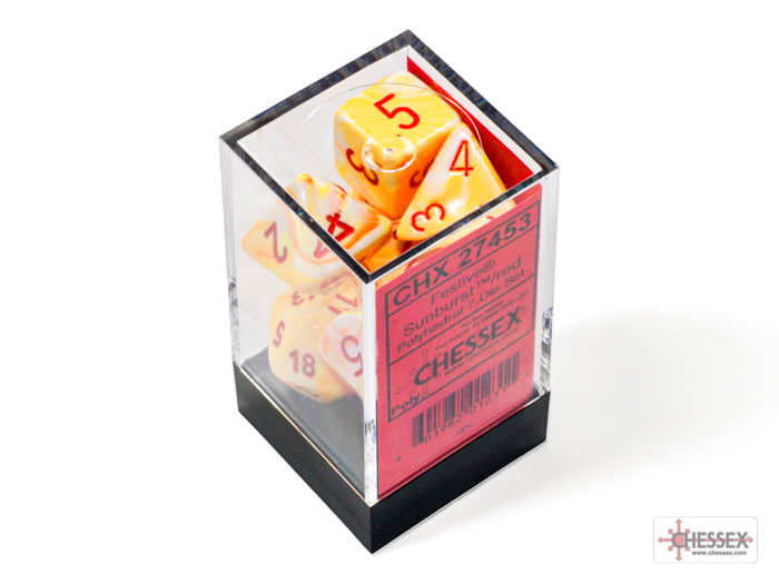 CHX 7-PC POLYHEDRAL FESTIVE SUNBURST/RED