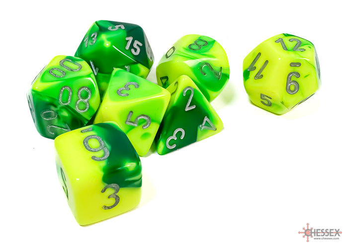 CHX 7-PC POLYHEDRAL GEMINI GREEN-YELLOW/SILVER