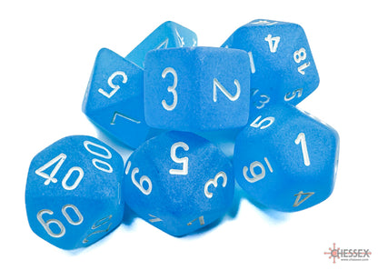 CHX 7-PC POLYHEDRAL FROSTED CARRIBEAN BLUE/WHITE